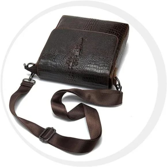 NEW LEATHER Messenger Sling Crossbody Shoulder Bag for Men Brown-3 - Picture 5 of 7